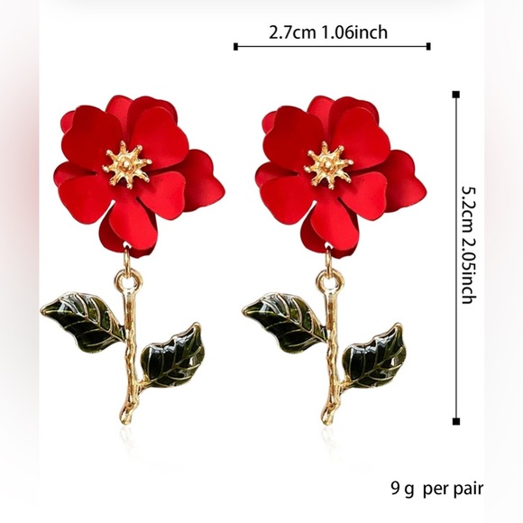 Red and Gold Floral Earrings - Picture 5 of 5